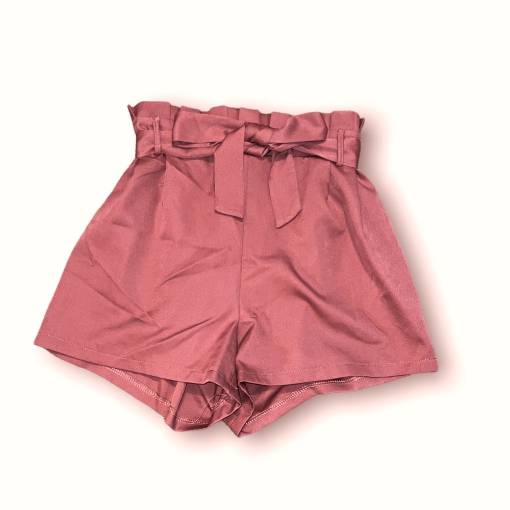 SHEIN Pink self tie paper bag High waisted shorts